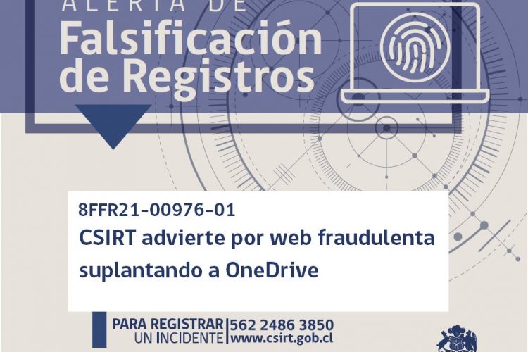 8FFR21-00976-01 CSIRT alerta ante sitio fraudulento que suplanta a OneDrive de Microsoft